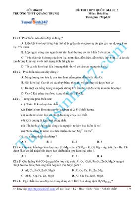 Đề thi THPT quốc gia 2015 môn Hóa học - Trường THPT Quang Trung